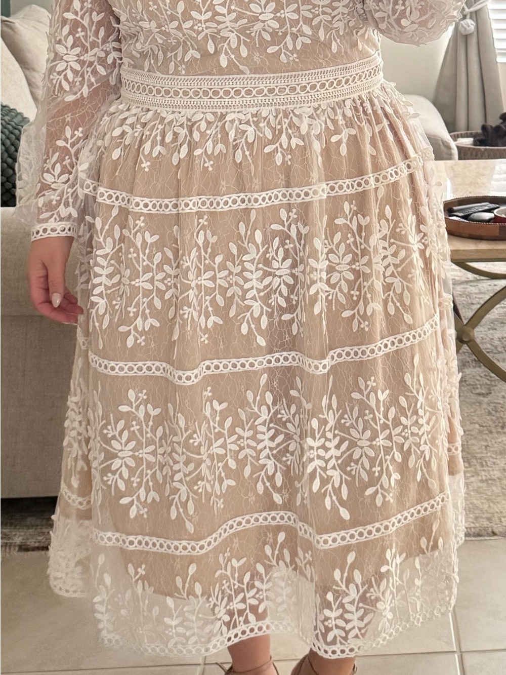 Plus Size White Lace Midi Dress - Bridal shower, rehearsal dinner, engagement - Picture 2 of 4